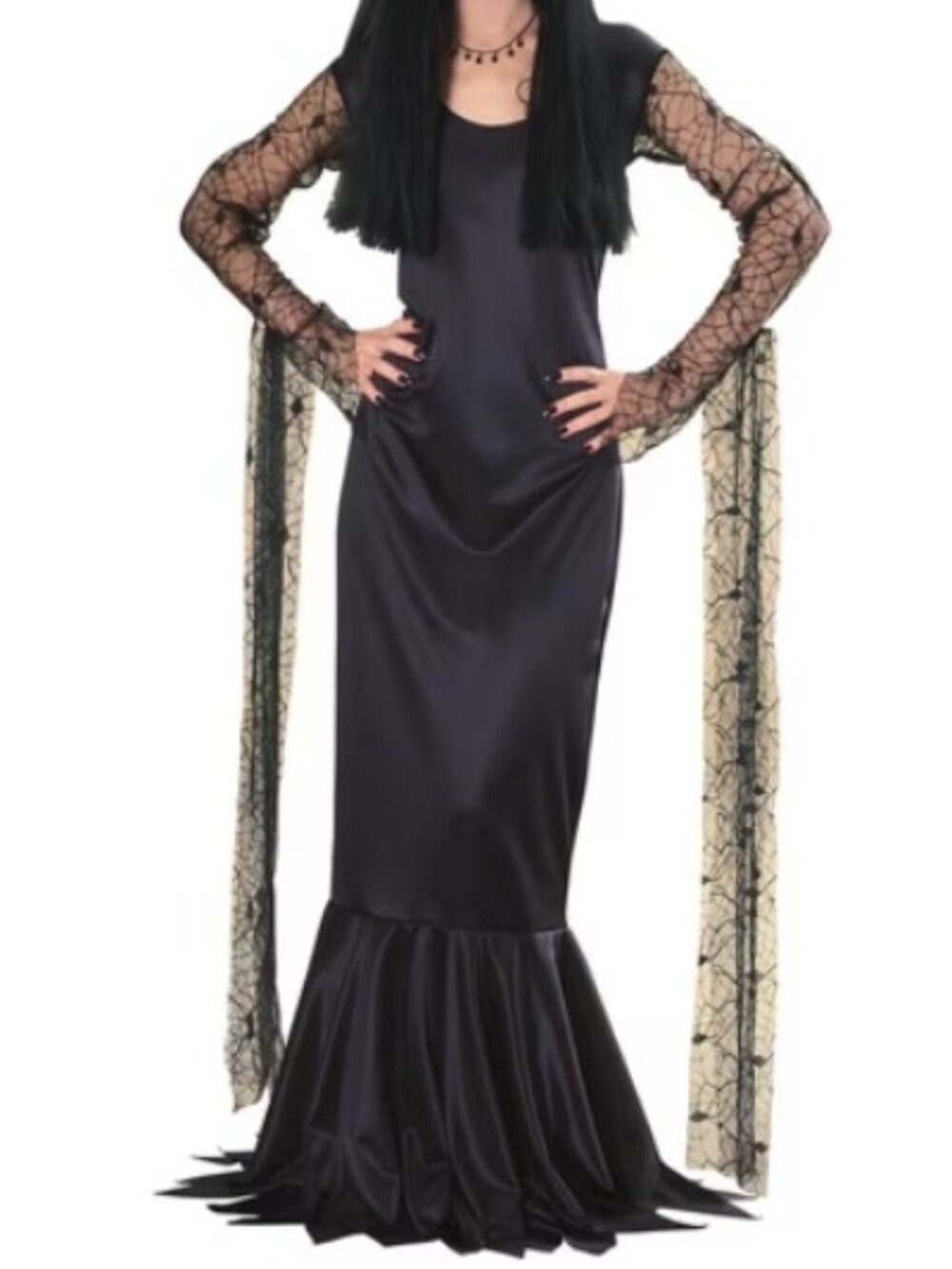Official Rubies Morticia Addams Gothic Spiderweb Costume Dress Medium